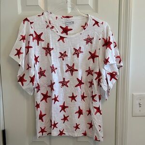 Chico's Red Starfish Print White Tee